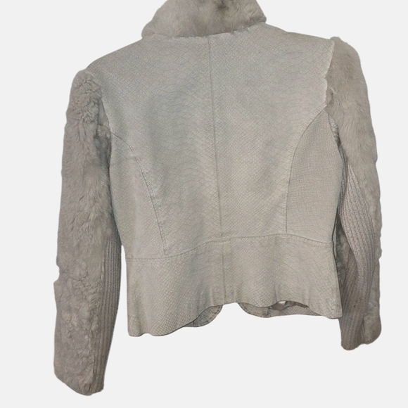 🐇 Off White Leather and Rabbit Fur Coat - Picture 2 of 6